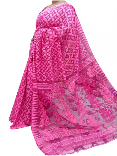 Pink dhakai jamdani high quality saree